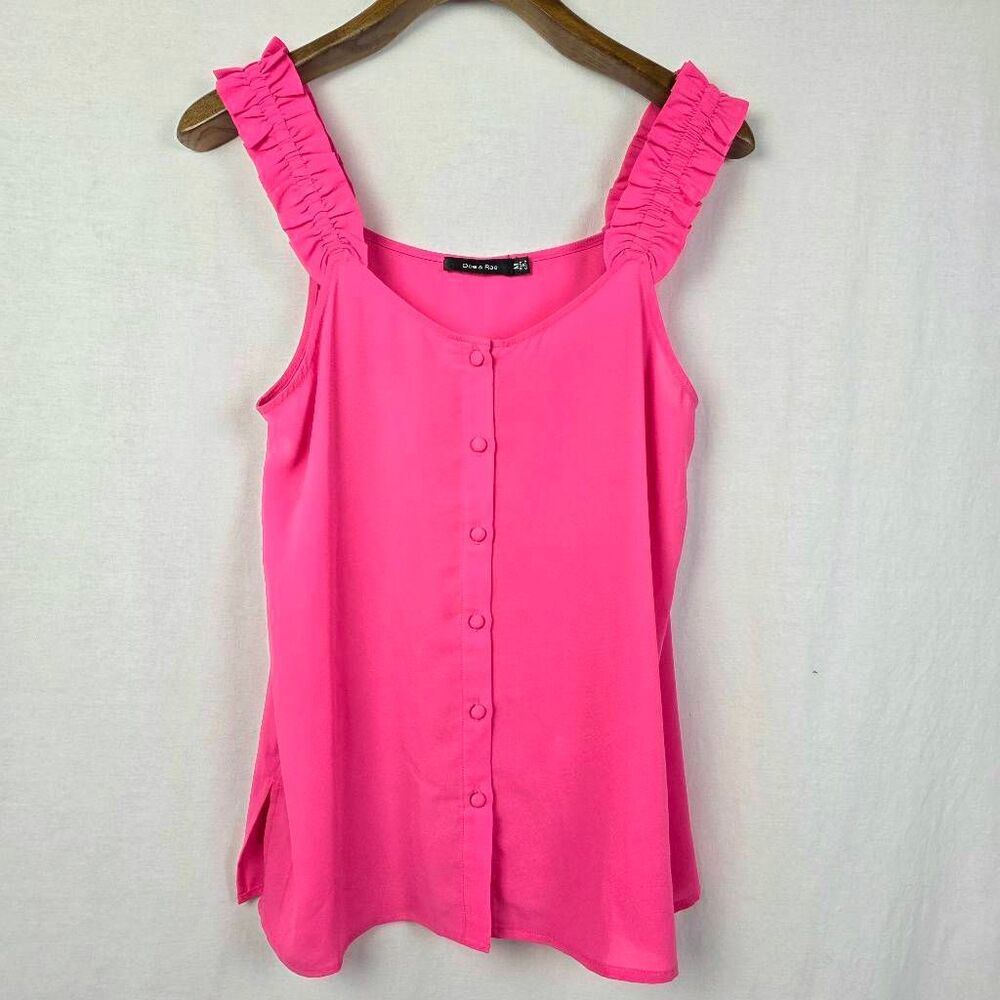 Doe & Rae Pink Ruffle Strap Tank Blouse M - Picture 2 of 8